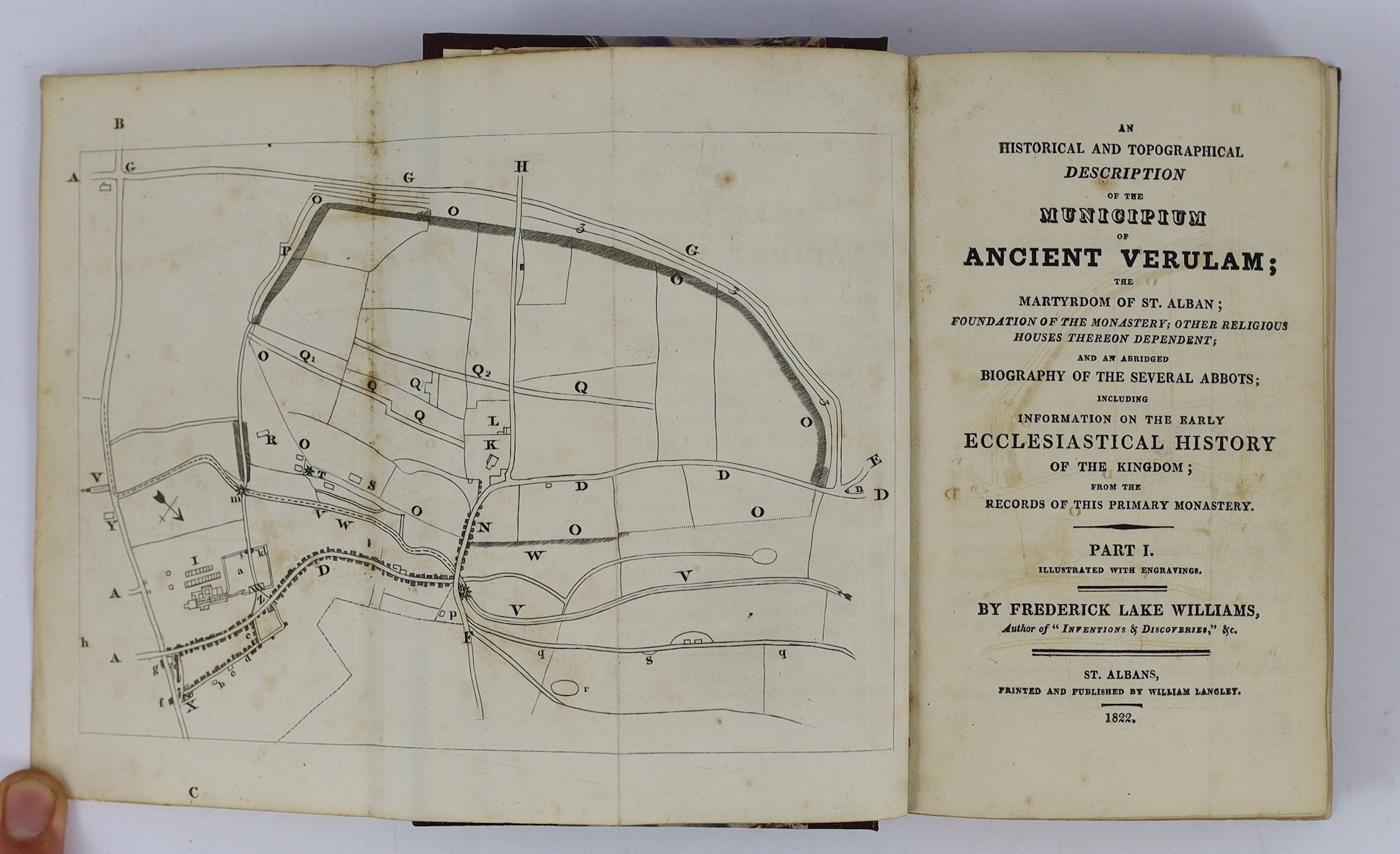 HERTS: A Short Account of Verulam and St. Albans ... old limp leather cloth, sm.cr.8vo. 1815; Williams, Frederick Lake - An Historical and Topographical Description of the Municipium of Ancient Verulam; the Martyrdom of